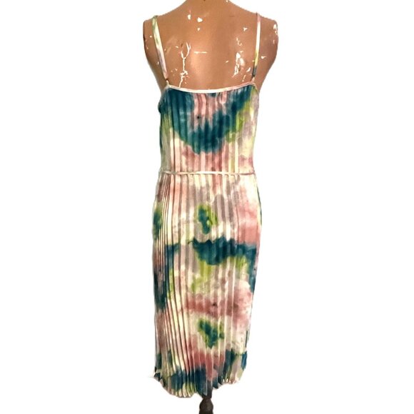 Free Press Dress Women XL Pastel Watercolor Accordion Pleat Fresh Spag Strap - Picture 4 of 8